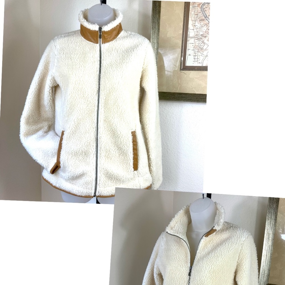 Orvis Cozy Teddy Bear Sherpa Jacket Leather Patch Gem